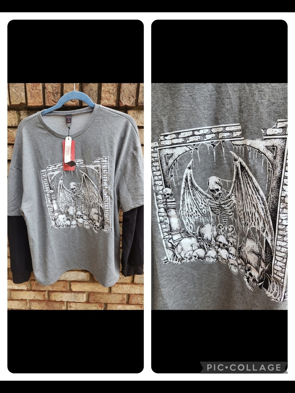 New Women's Romwe Long Sleeved Skeleton Gray & Black Shirt, size XL